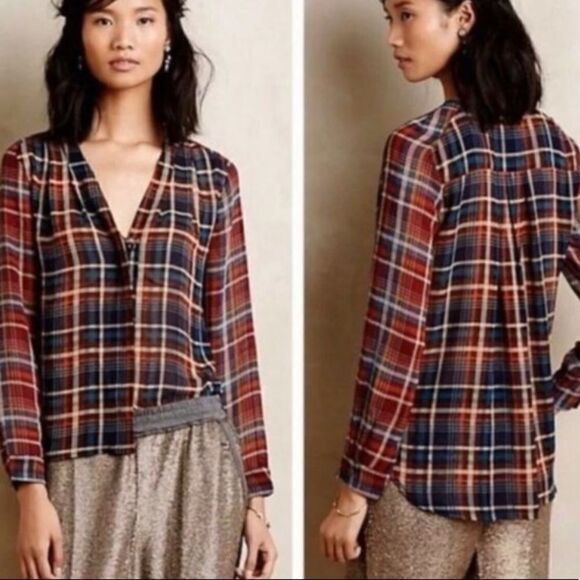 Maeve Anthropologie Sz Sm plaid shirt long sleeve - Picture 1 of 4